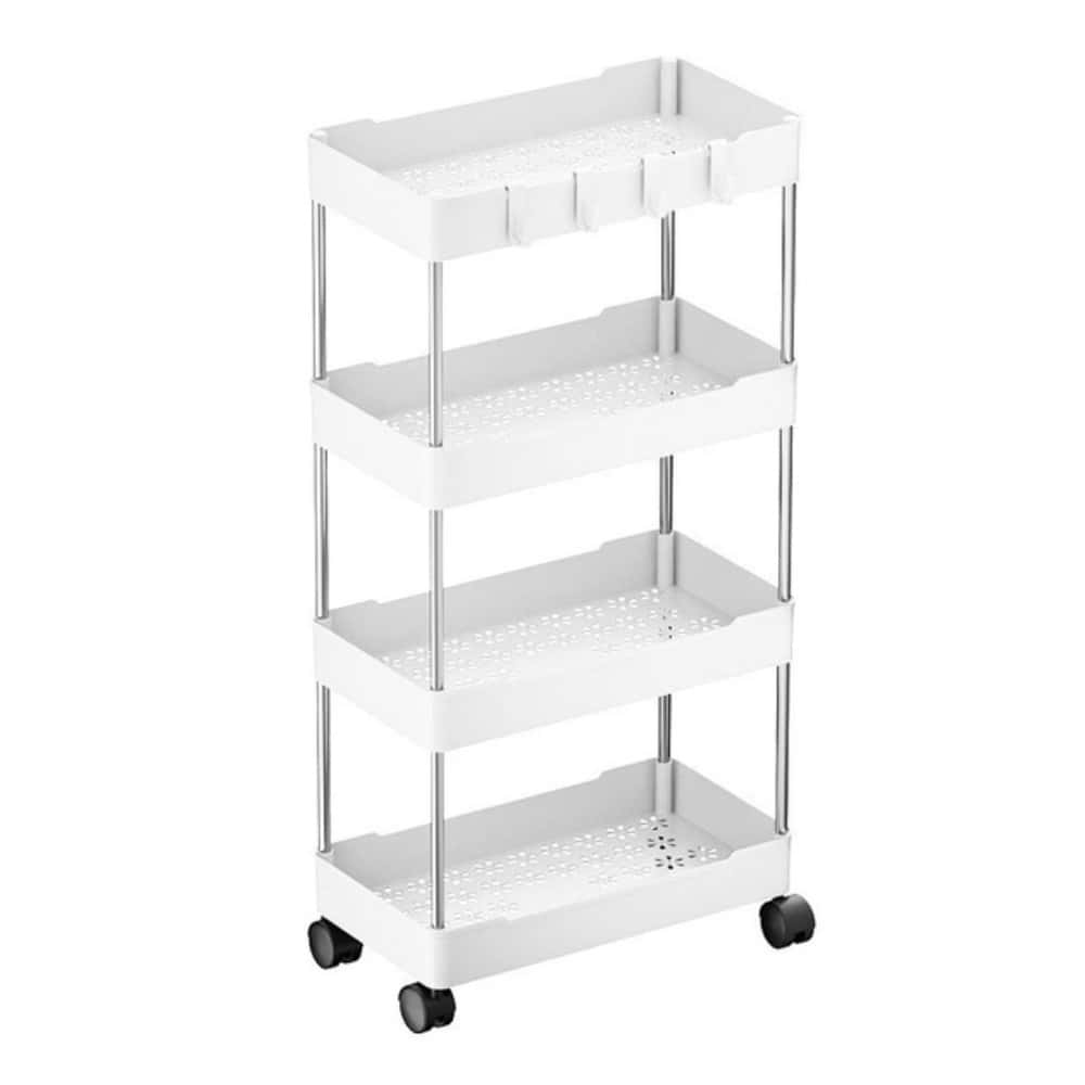 Этажерка на колёсах 4 яруса узкая 80 × 39 × 12,5 см белая
