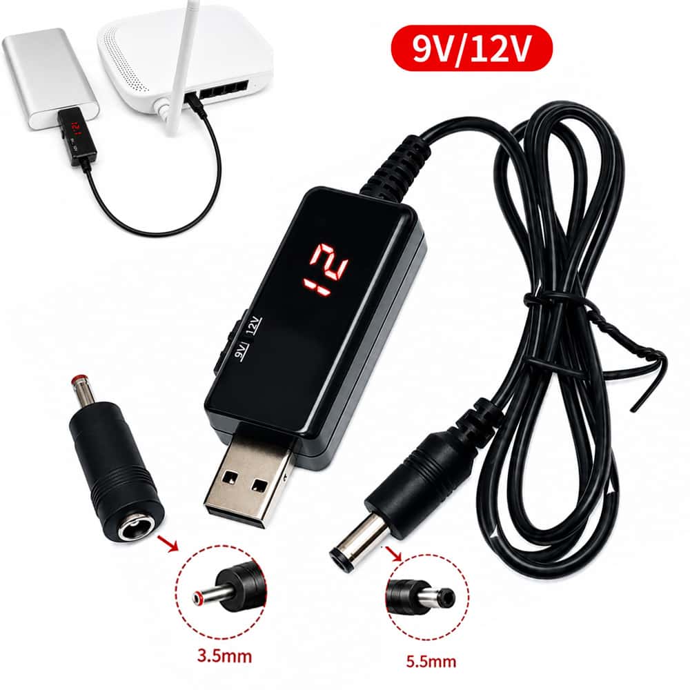 Кабель для роутера от повербанка USB 5V на 9V/12V с LED-дисплеем