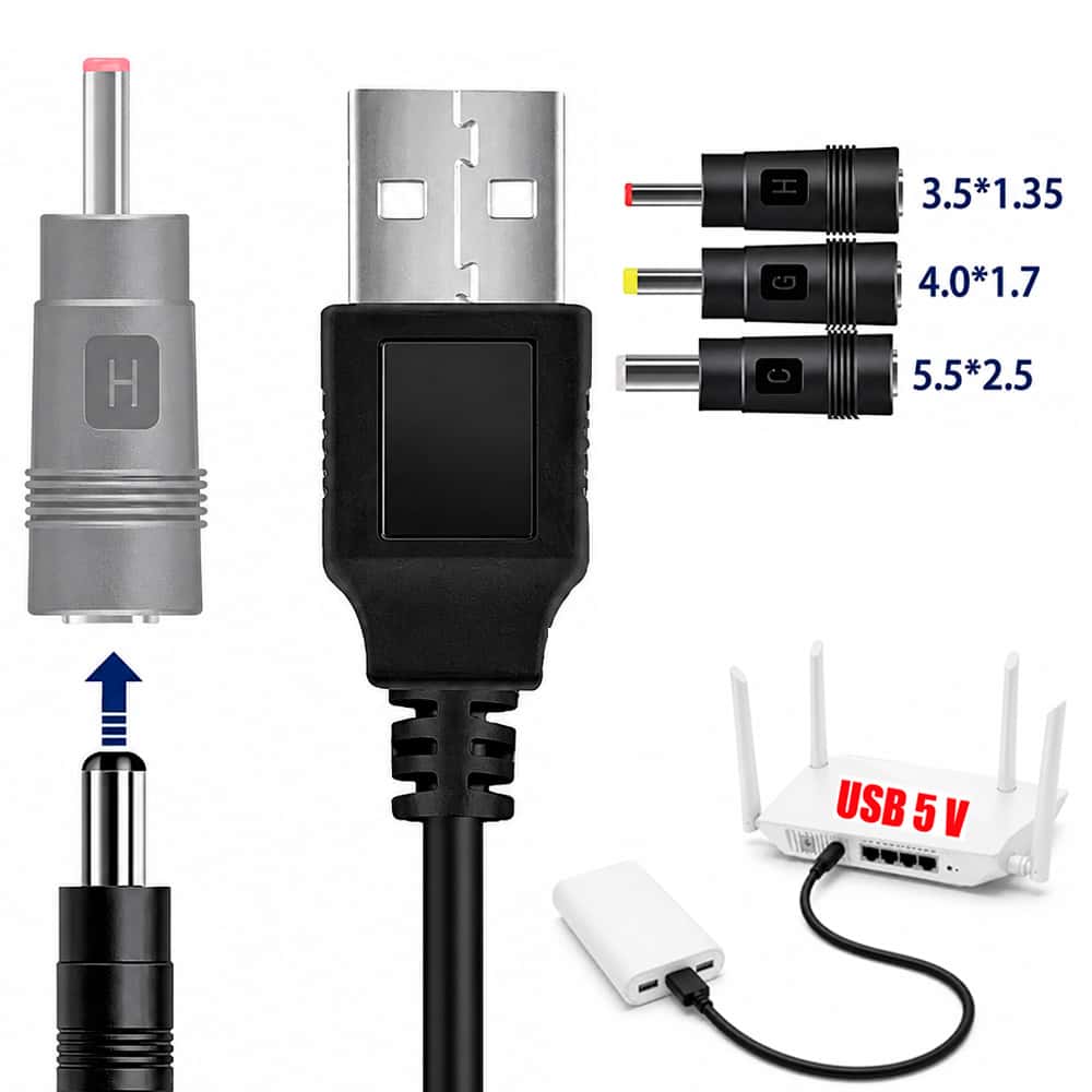 Кабель USB-DC 5V для роутера от повербанка с 3 переходниками