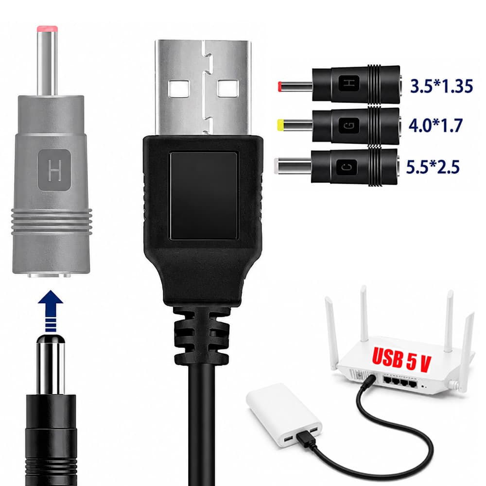 Кабель USB-DC 5V для роутера від павербанка з 3 перехідниками (1)