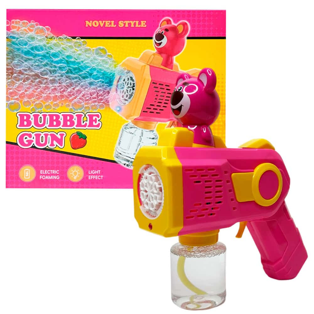 Пистолет для мыльных пузырей с подсветкой Bubble Gun, фигурка медвежонка