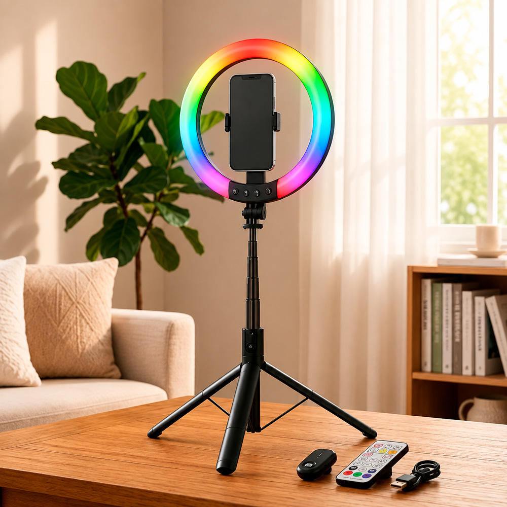 Кільцева лампа зі штативом для телефону 1.9 м RGB з пультом — фото 3