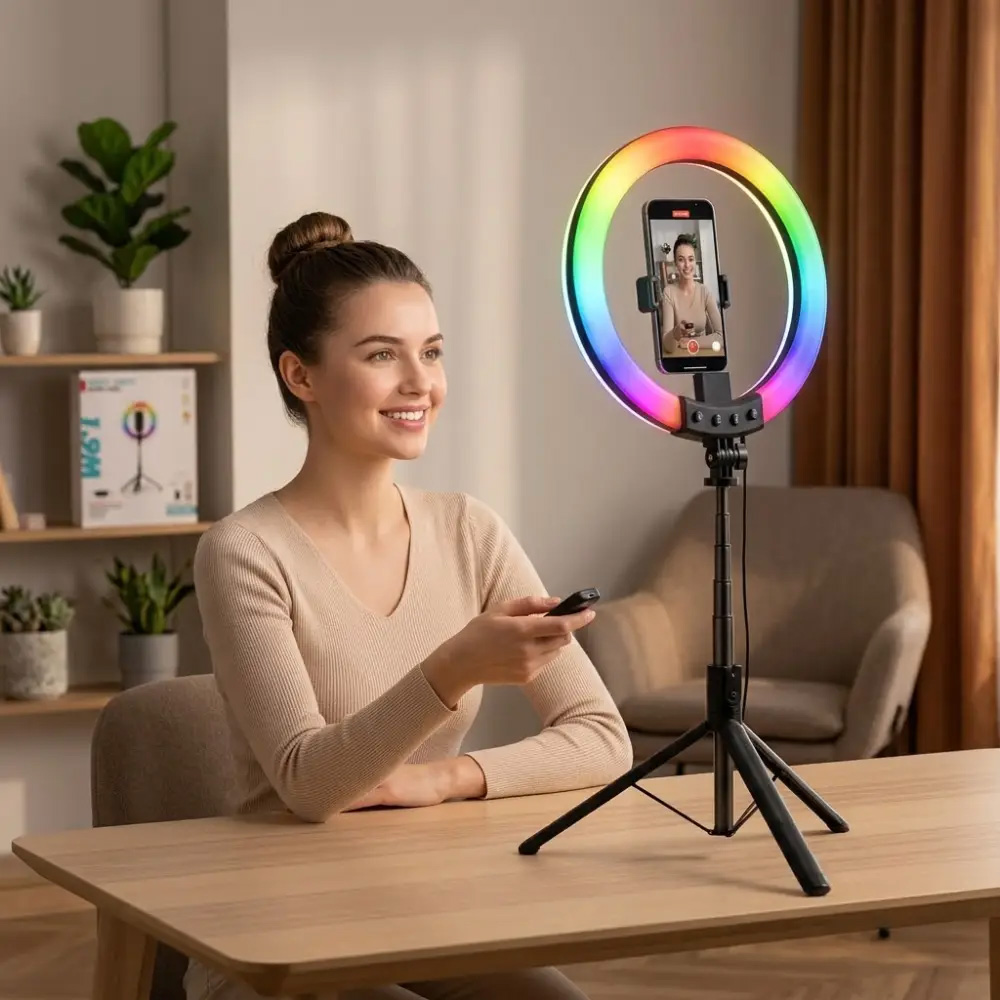 Кільцева лампа зі штативом для телефону 1.9 м RGB з пультом — фото 4
