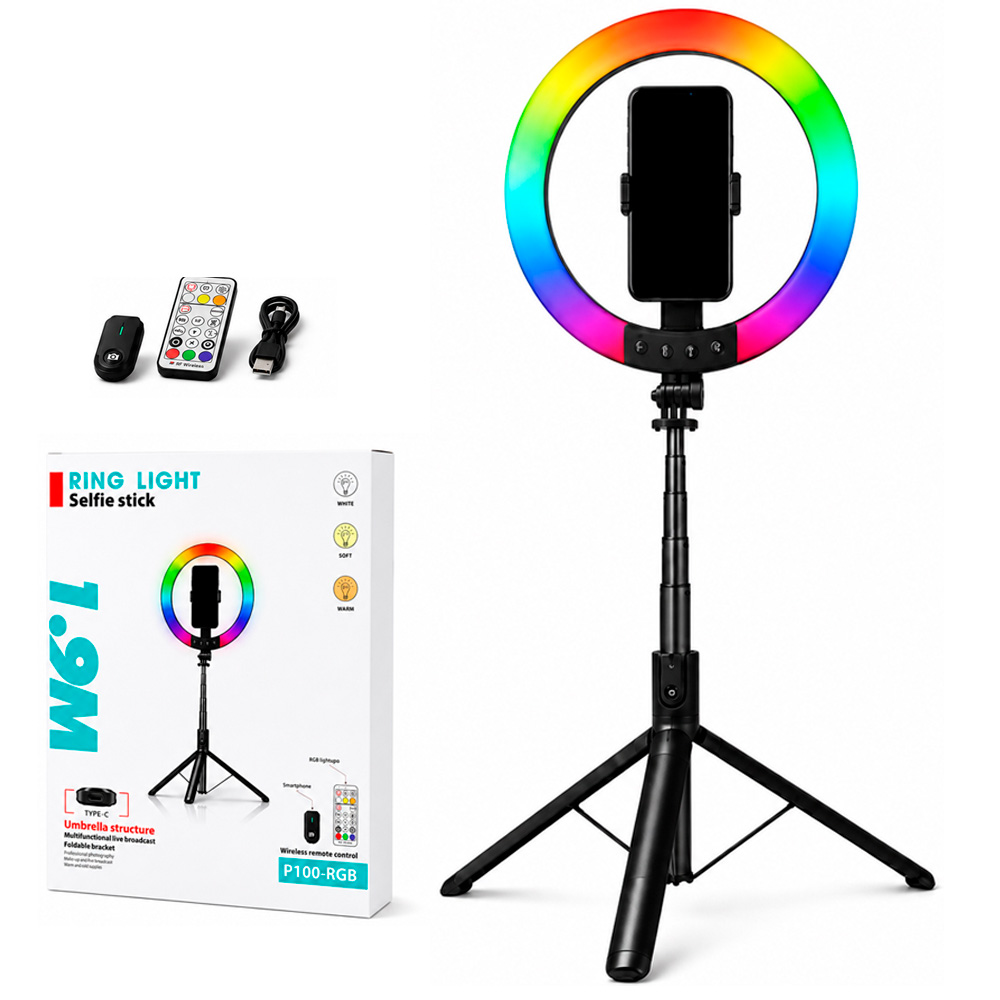 Кільцева лампа зі штативом для телефону 1.9 м RGB з пультом