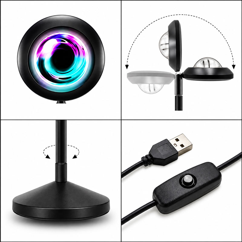 Нічник проектор заходу сонця RGB з пультом — фото 2
