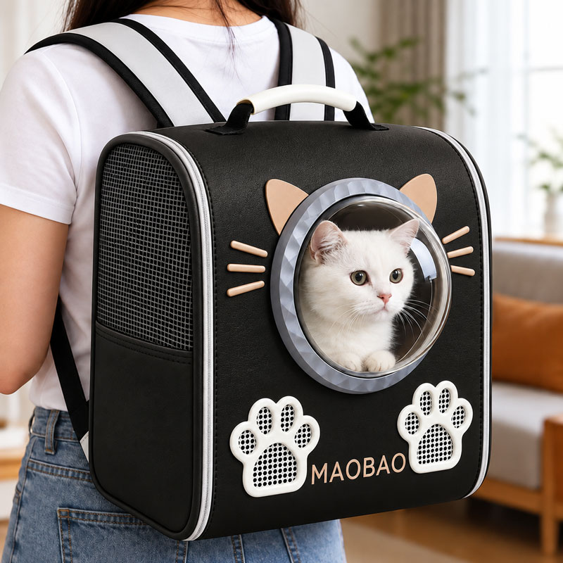 Рюкзак-переноска для кота з вікном S-cat2 чорний — фото 4
